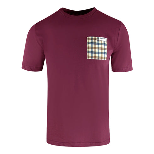 Aquascutum Active Check Pocket T Shirt Cordovan Ts004 26 Burgundy T Shirt Male